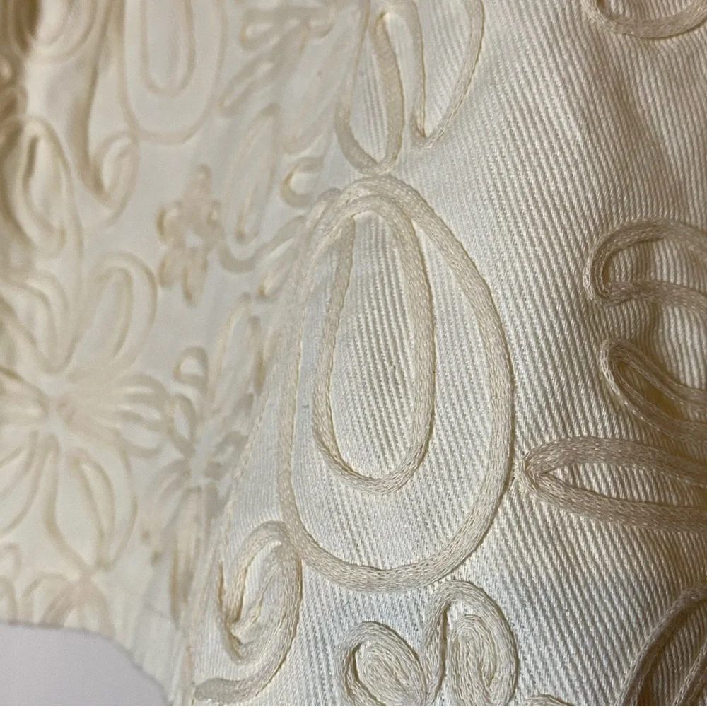 Anthropologie Embroidered String Kimono Style Jacket Spring Medium M RARE Creme